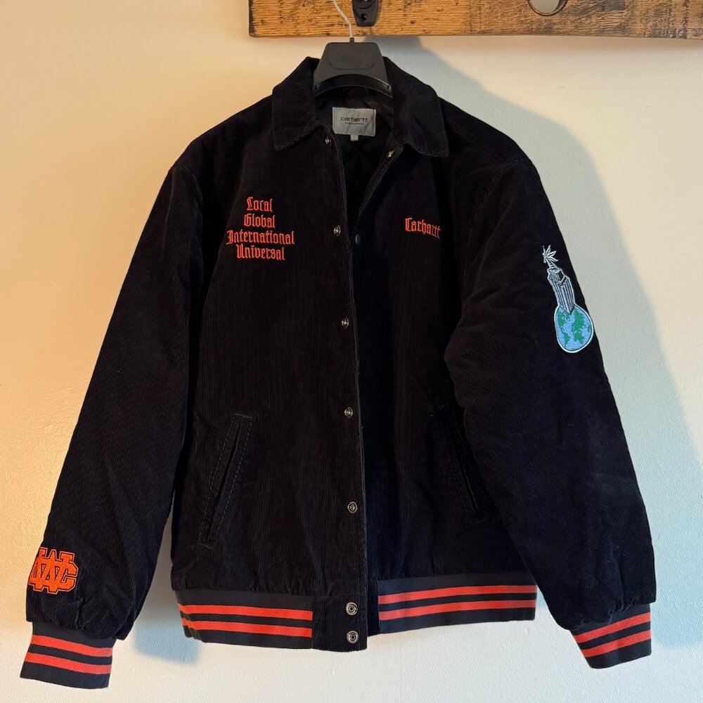 Carhartt WIP Cord Winter Varsity Jacket - Black and Orange - Size L (US)